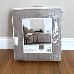 Brand new in Package Cotton Sateen Quilted Coverlet Taupe Twin Bed Cover Reversible