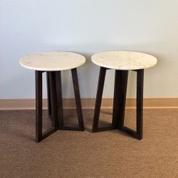 2 Round marble End Tables 