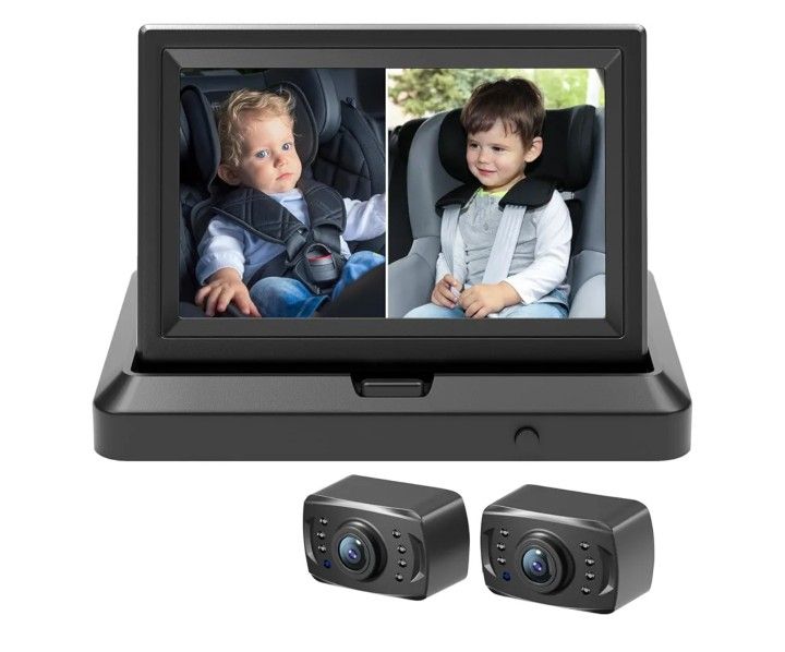 Baby Car Camera HD 1080P Dual-Channel Display Baby Car Monitor with 2 IR Night Vision Camera, Easily Install 5'' Car Camera for Baby with Crystal Clea