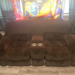 Brown Fabric Couches Recliner 