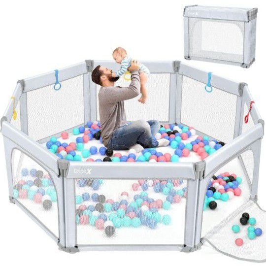Foldable Baby Playpen 71"x71", Dripex Upgrade Kids Large Playard with 5 Handlers, Indoor & Outdoor Kids Activity Center, Infant Safety Gates with Brea