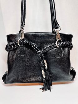 Vintage Large Structured Black Tote Shoulder Handbag Textured Pebbled Leather