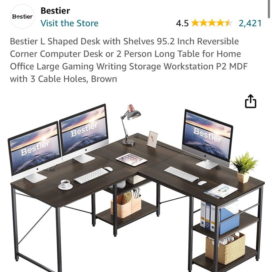 Brown Bestier L Shaped Desk 95.2” Version