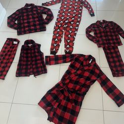 christmas family flannep pajamas set adult kids checkered red black matching