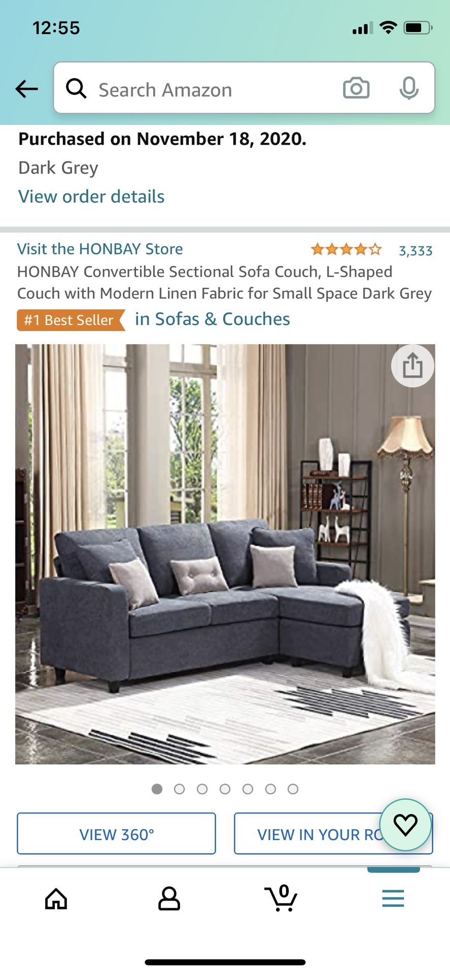 Honbay Sectional Couch (Dark Gray)