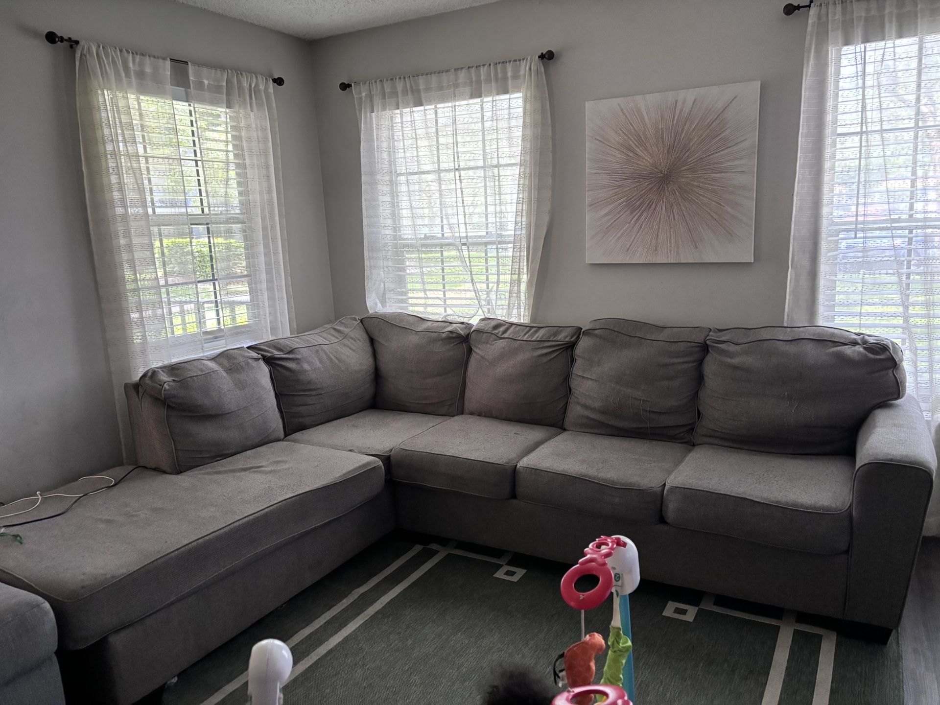 Grey Sectional Couch + Free Ottoman