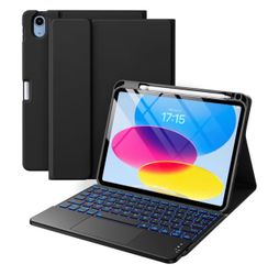 Harvopu Compatible for iPad 11th 10th Generation Case with Keyboard, Folio Cover with Pencil Holder, Multi-Touch Trackpad, 7 Color Backlit, Detachable