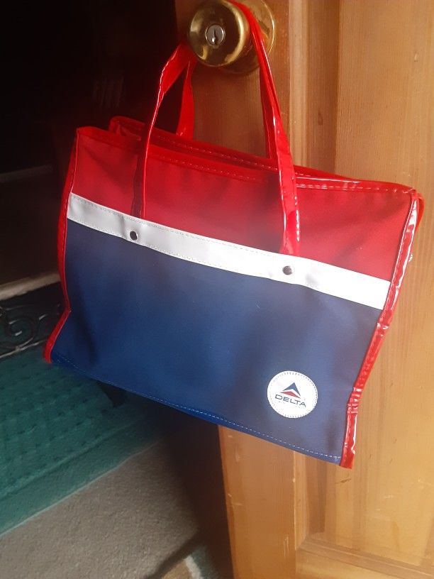 Vintage 1960s Collectable Delta Air Lines Stewardess Tote Bag Red/white/blue