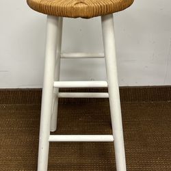 White Bar stool with Rush Seat. Good seat, legs have scuffs