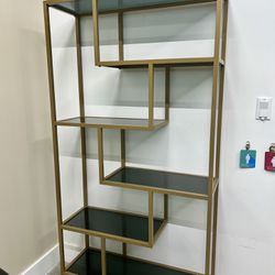 Gold/Black Modern Tempered Glass & Metal Shelf Unit 