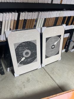 24” x 36” Framed Vinyl Record Wall Art Set of 2 | Modern Music Decor