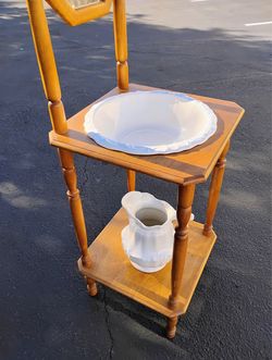 Vintage Victorian Mirrored Washstand with Basin & Pitcher