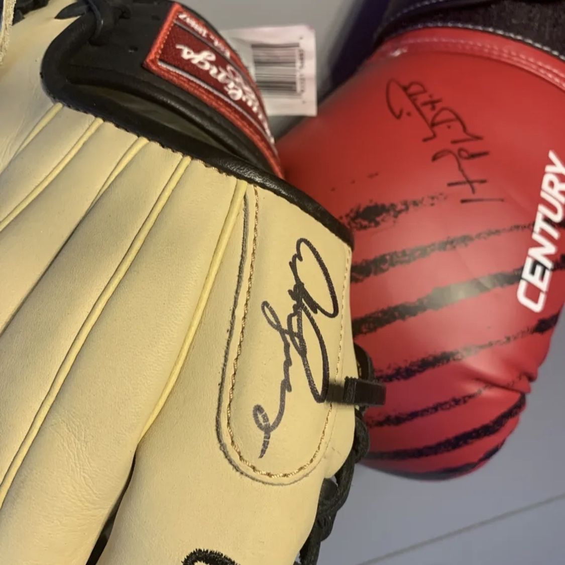 Signed Boxing/Baseball Gloves - HOLYFIELD & AROD 