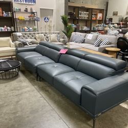 Sofa, Navy Blue Leather Couch By Abbyson Home, Never Used 