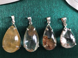 PENDANT,NECKLACE,Your Choice of 4 Clear Quartz with inclusion tear drop pendant from 1.5”-1.3/4” L .NEW NEVER BEEN USED