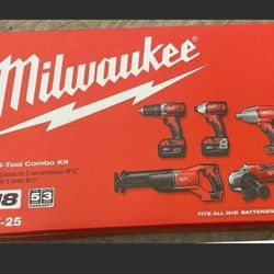 Milwaukee M18 5-Tool Kit 2697-25 Impact Wrench Drill Sawzall Grinder 2-Batteries