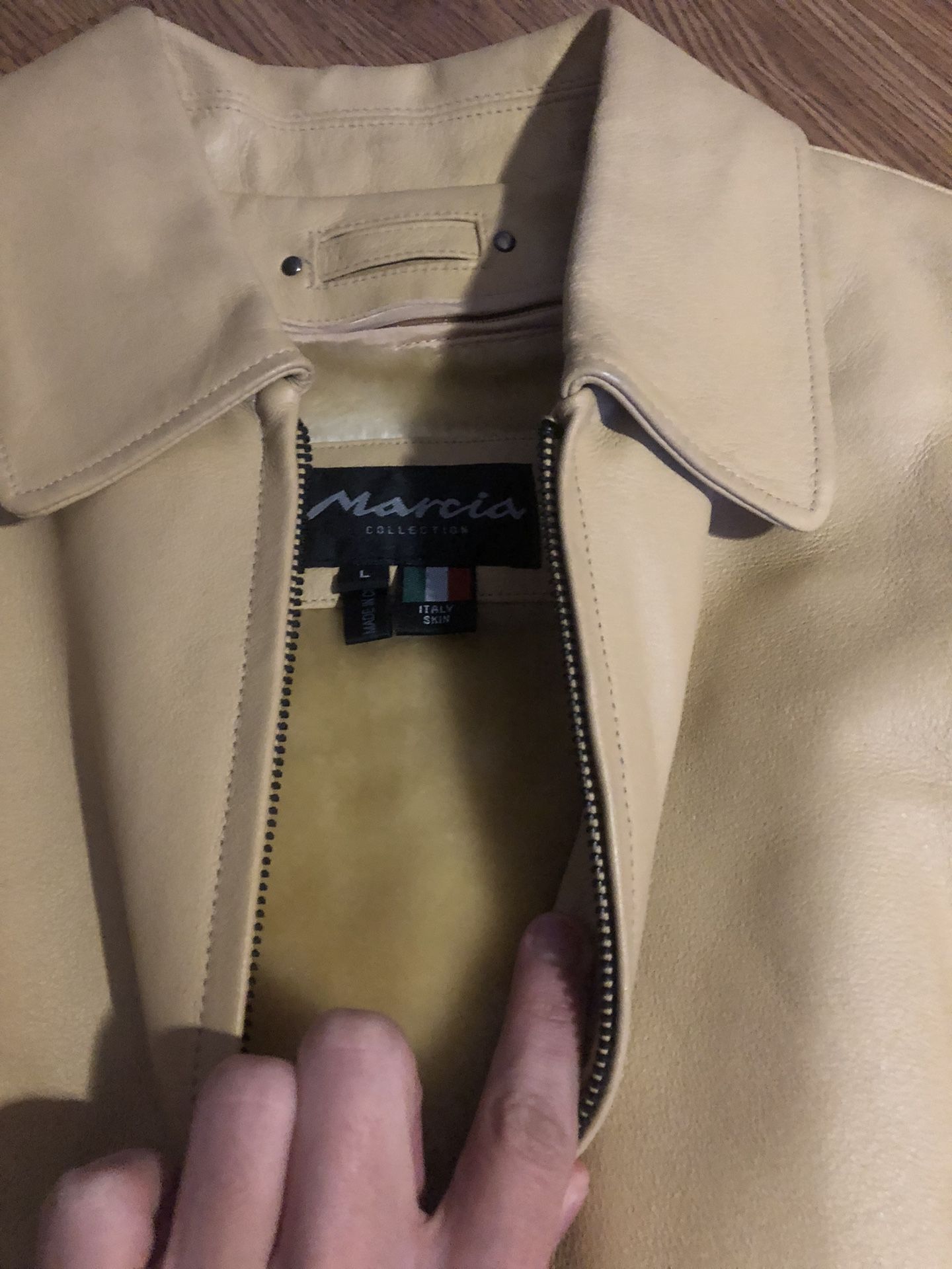 Beige Leather Jacket Size L