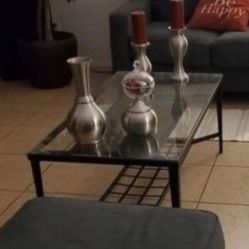 Coffee Table With Two Side Tables Set, Glass Top,metal Base With Storage Shelfs.