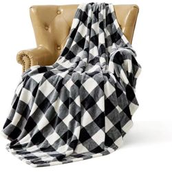 FFLMYUHUL I U Fuzzy Throw Blanket with Super Soft and Warm Throw Flannel Blanket … (Tz05-black and White Check, 50" L x 60" W)