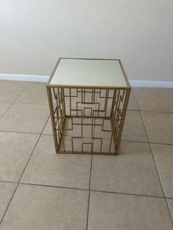 Gold Metal Side Table with Mirror Top