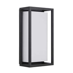 Abbey 14 in. Modern 1- Light Sand Black LED Hardwired Outdoor Wall Lantern Sconce with Acrylic White Shade