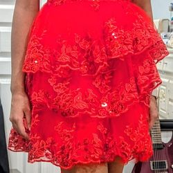Short Red Corset Sparkly Size 4 Homecoming Dress