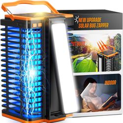 Solar Bug Zapper Outdoor,2 in 1 Mosquito Zapper Cordless & Rechargeable, Kiies 4200V Portable Fly Zapper Insect Trap with Reading Lamp for Camping Pat