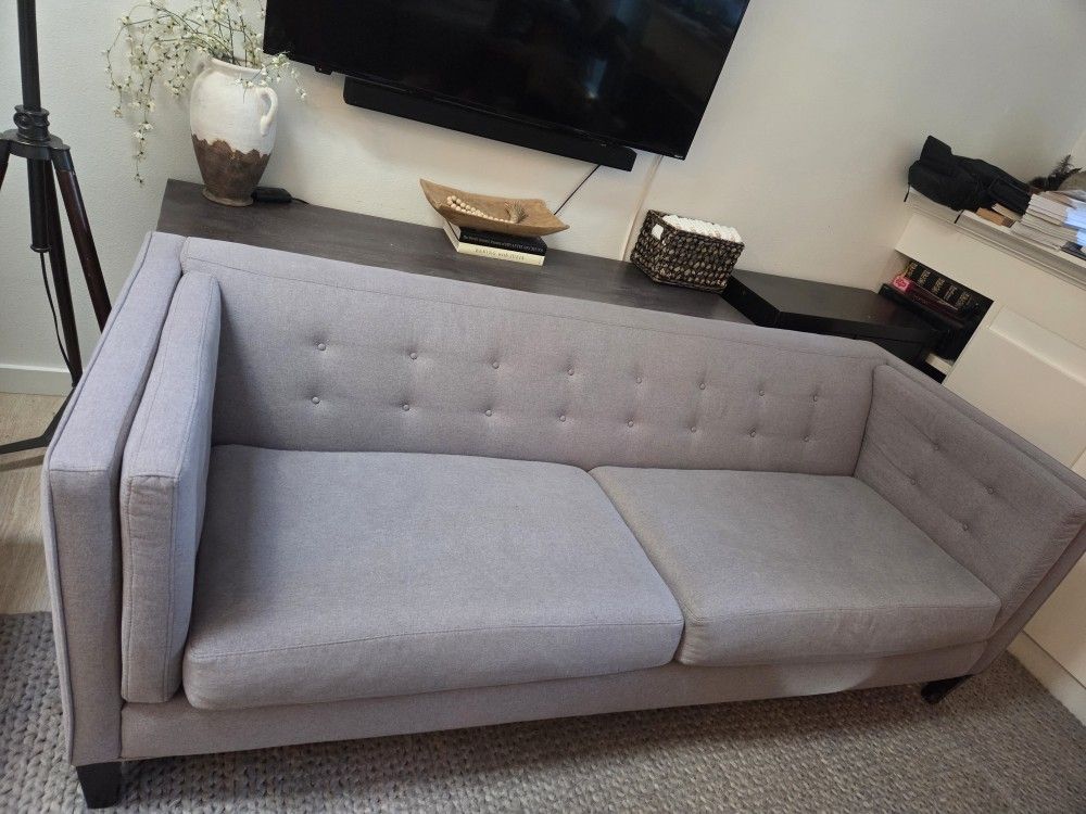 Grey Tufted Couch Fabric Upholstered