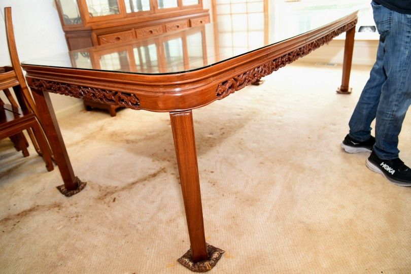 Dining Table with carved Flowers & Birds $600