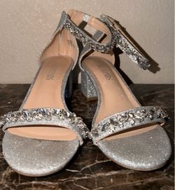 Dream Pairs Silver Glitter Block Heel Sandals Rhinestone Size 7