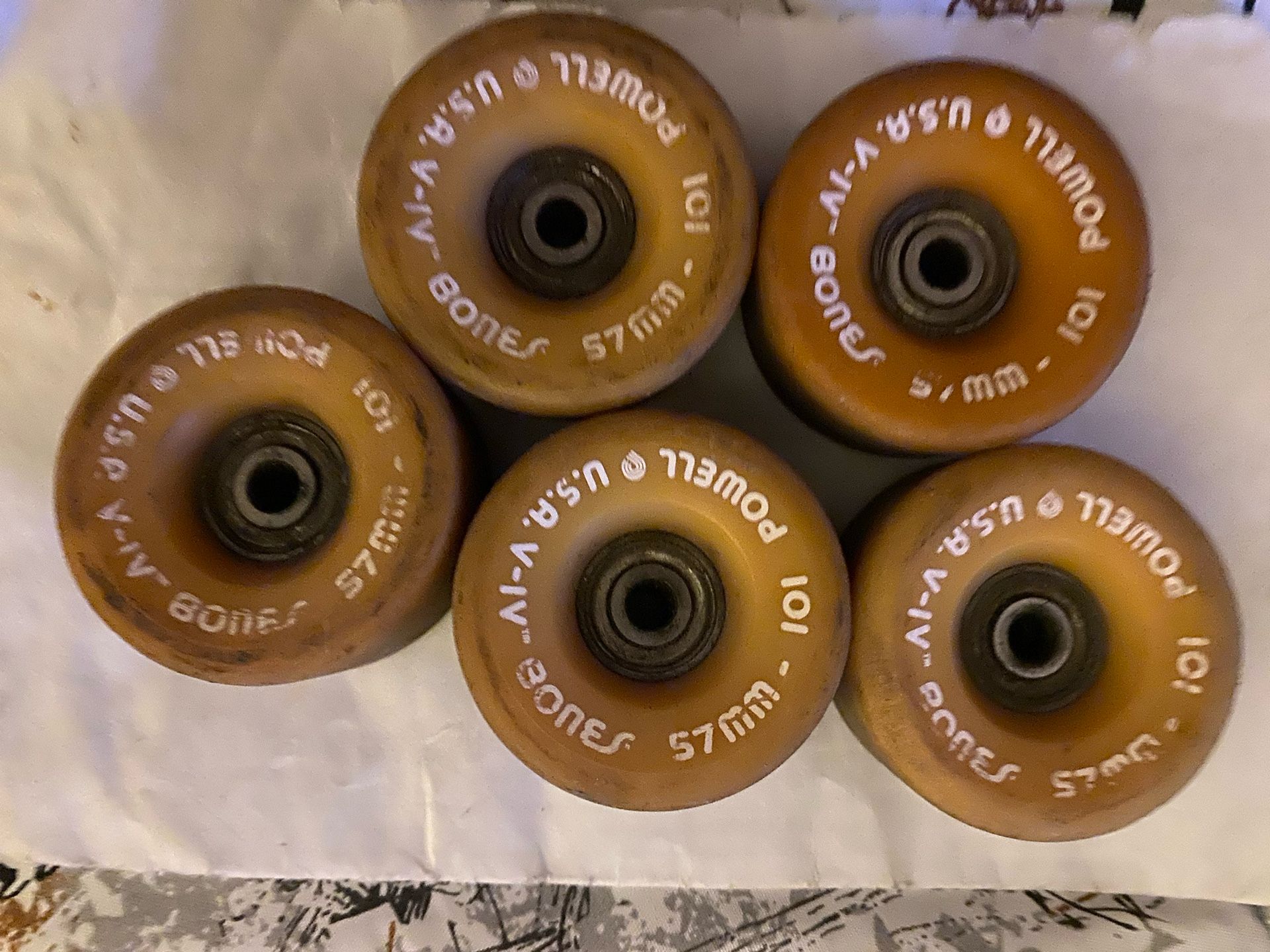 USED Vintage Powell Bones VIV 57mm 101 Skateboard Rollerskate Wheels