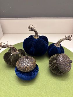 Decorative Halloween Velvet Pumpkins - set of 5