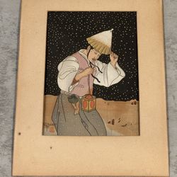 PAUL JACOULET (1(contact info removed)) Incredible Small 1939 Woodblock Print "Snowy Night"