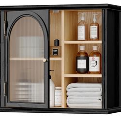 Solid Wood Bathroom Wall Cabinet Over Toilet, Medicine Storage with Adjustable Shelves, Wall-Mounted Acrylic Door Cabinet