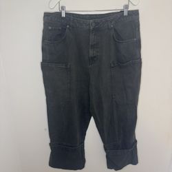 Zara Man Carpenter Jeans Mens 34 Gray Washed Denim Utility Patch Pockets