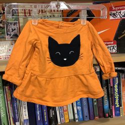 CARTER’S-baby girls orange/black ‘KITTY’ stitch long sleeve shirt dress