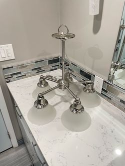 5-Light Brushed Nickel Chandelier with Frosted Glass