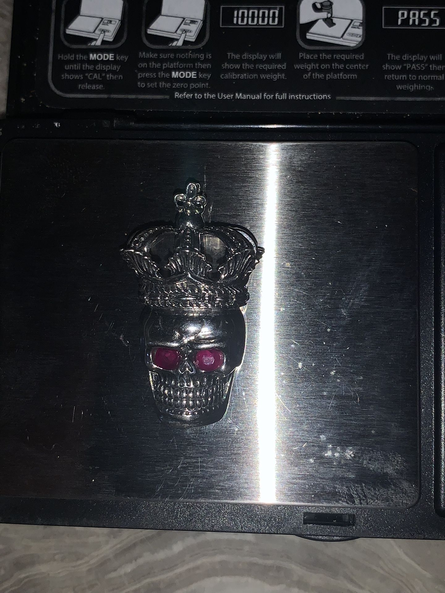 Sterling Silver Ruby Skull With Crown $80