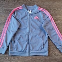 Girls Adidas Size 10/12 (M) Grey Track Jacket With Pink Stripes