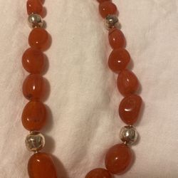 Carnelian And Sterysilver Beads Necklace 