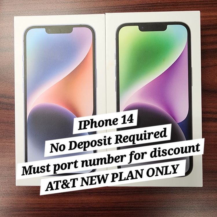 IPhone 14 128gb  (AT&T NEW PLAN ONLY )  No Deposit
