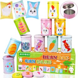 Easter Toys Game Bean Bag Toss Game for Kids and Adults Carnival Party Tin Can Alley Game Gift for Teens Holiday Indoor Outdoor Yard with 10 Tin Cans 
