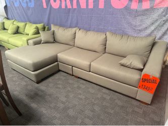Taupe linen sectional (reversible chaise)