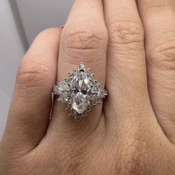 2 Carat Marquise Moissanite Diamond Engagement Ring Halo