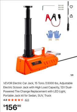 VEVOR Electric Car Jack, 15 Tons /33000 lbs, Adjustable Electric Scissor Jack with High Load Capacity, 12V Dual-Powered Tire Change Replacement with L