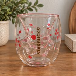 🌸 Starbucks Sakura / Cherry Blossom Cat Paw Double Wall Glass Cup. New, Never Used 🐾