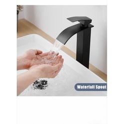 gotonovo Waterfall Tall Bathroom Faucet Single Handle 1 Hole Stainless Steel Vessel Sink nickel And Black F5