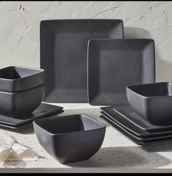 🖤 Brand New Better Homes & Gardens 12-Piece Stoneware Dinnerware Set – Gray | $35 OBO