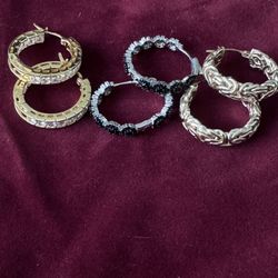 3 Sets Of Earrings Silver 925 Dipped Gold