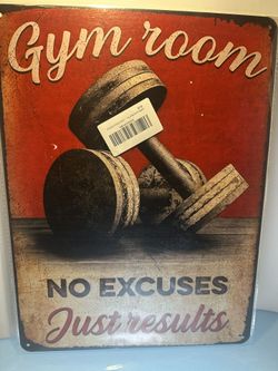 Gym Motivation Metal Sign 12x16 Inches Aluminum Fitness Poster with Dumbbell DeSign